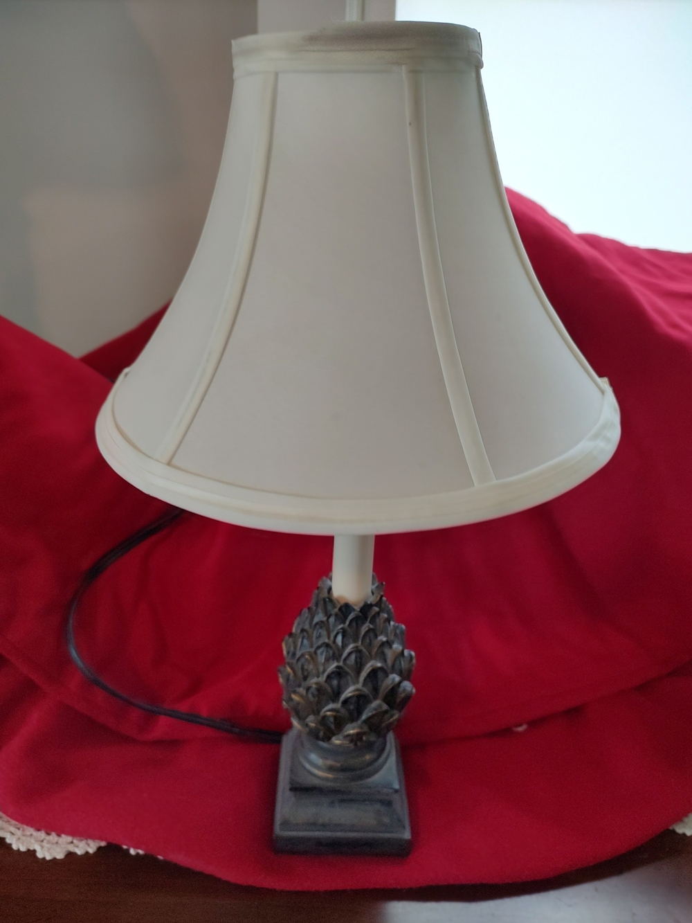 Classic Cream Fabric Table Lamp with Decorative Bronze Base